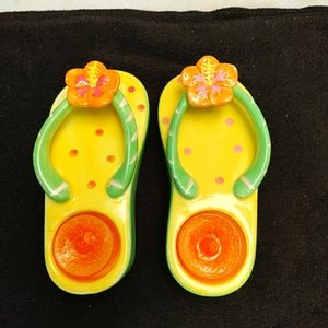 Dennis East Ceramic Pair Of  Flip Flop Sandal Tea Light Candle Holders.Very Cute